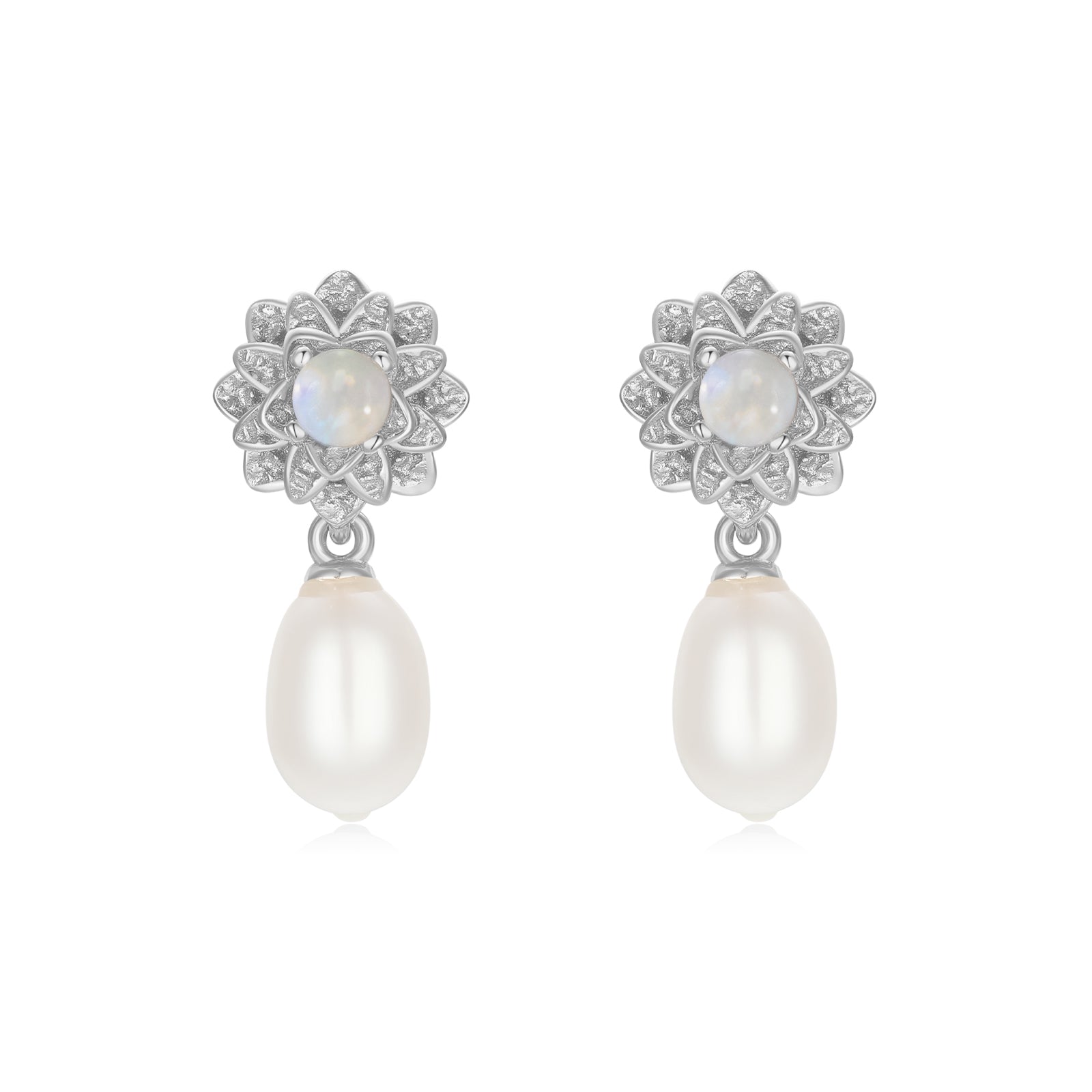 Opal & Freshwater Pearl Silver Earrings - Marigold ｜ LOVE BY THE MOON