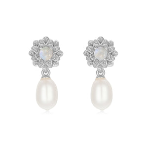 Opal & Freshwater Pearl Silver Earrings - Marigold ｜ LOVE BY THE MOON