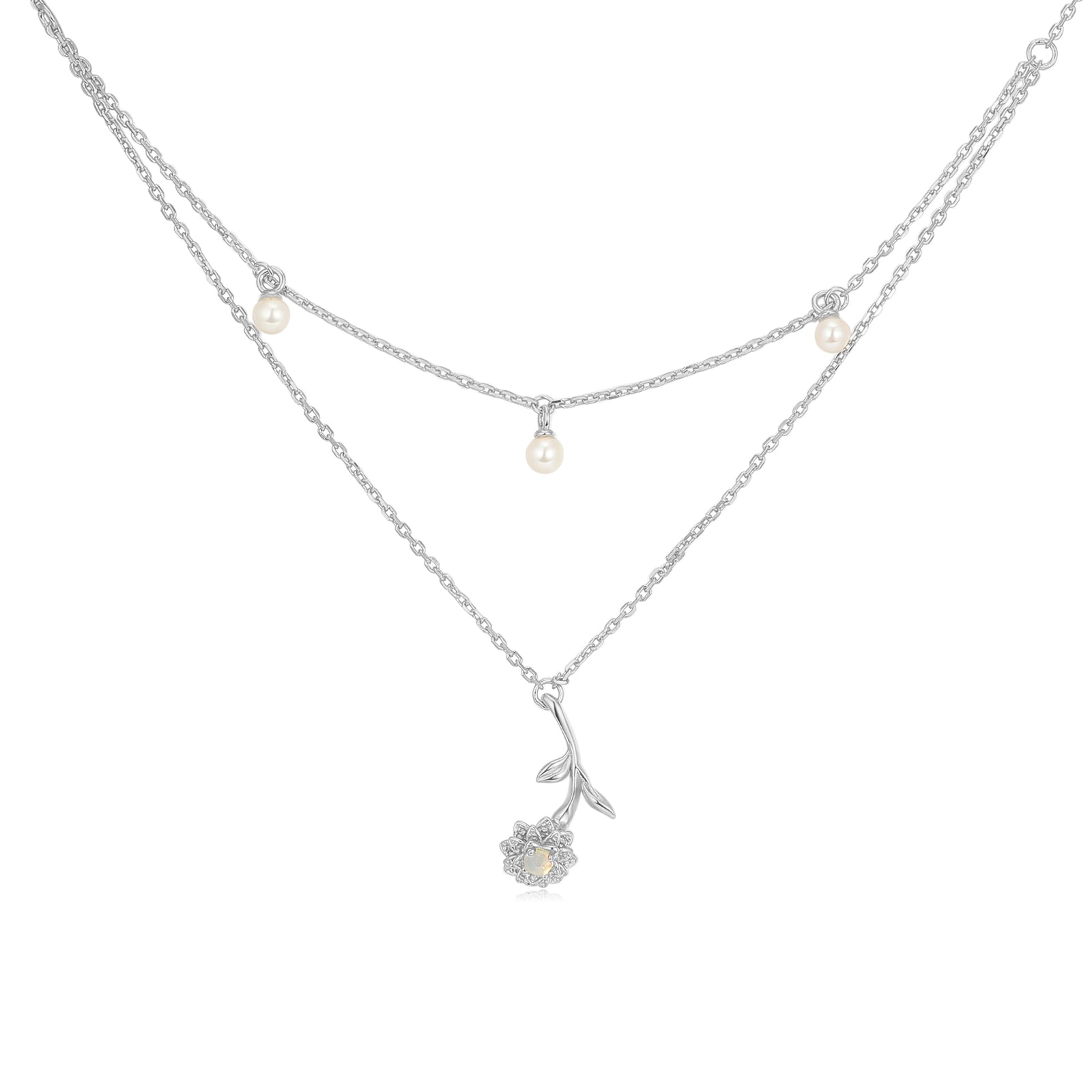 Opal & Freshwater Pearl Silver Marigold Necklace | LOVE BY THE MOON