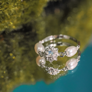 Opal & Freshwater Pearl Silver Ring - Marigold | LOVE BY THE MOON