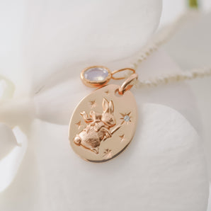 Mr White Rabbit Moonstone & Pearl Gold Necklace