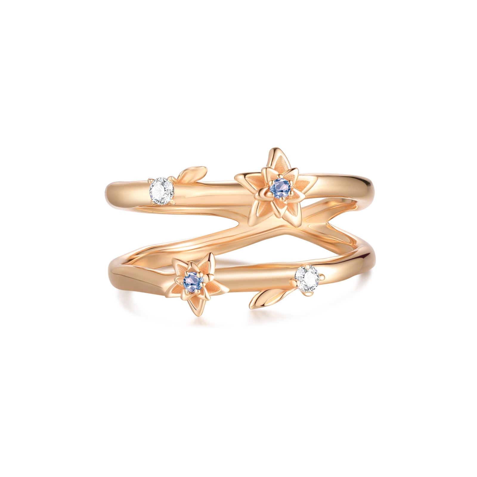Gold Double Band Ring - Poinsettia | LOVE BY THE MOON
