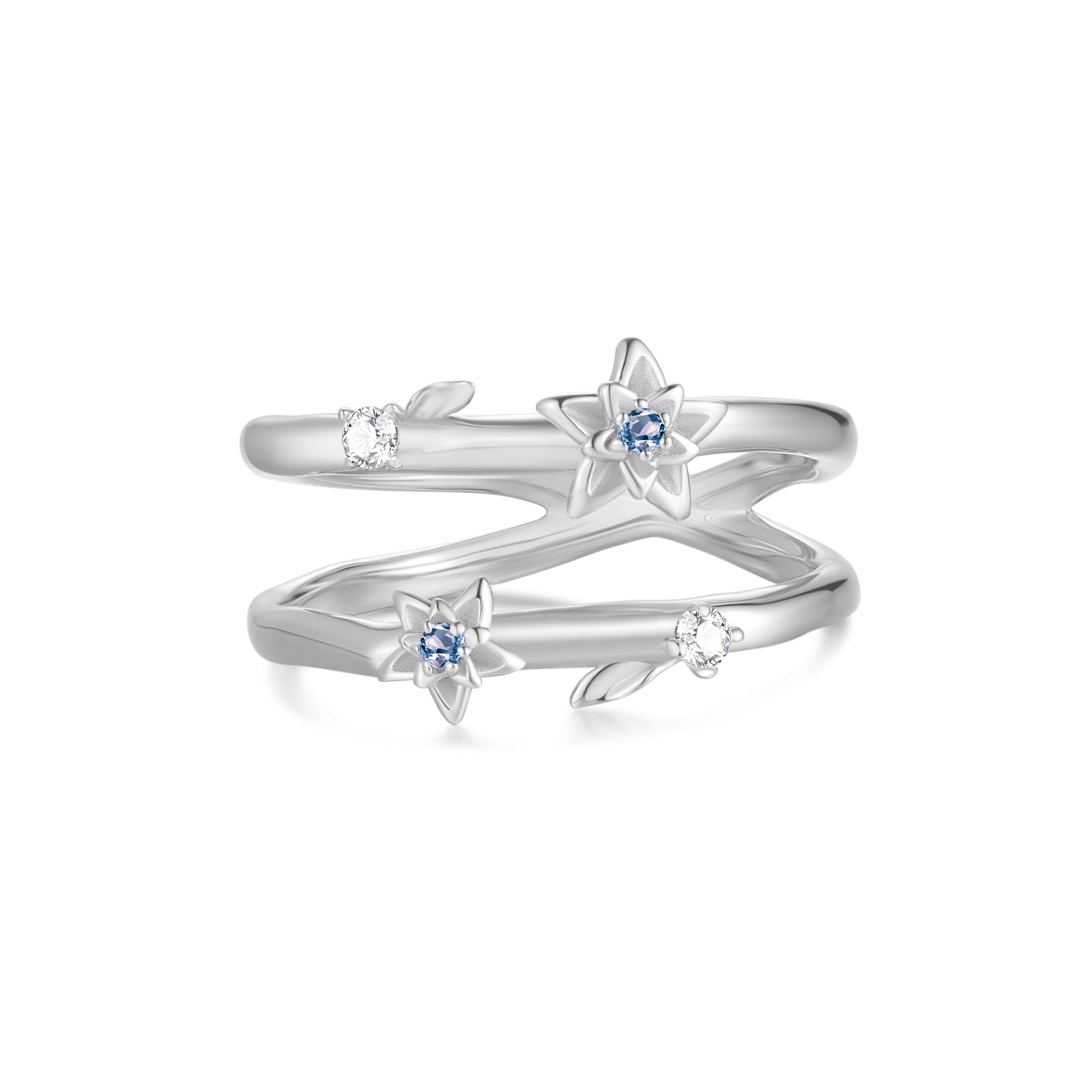 Silver Double Band Ring - Poinsettia | LOVE BY THE MOON