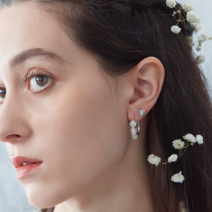 Silver Huggie Hoop Earrings - Rose | LOVE BY THE MOON