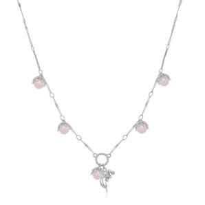 (Special Edition) Rose Quartz Silver Dangle Choker - Lily of the Valley | LOVE BY THE MOON