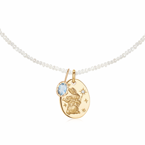 Mr White Rabbit Moonstone & Pearl Gold Necklace