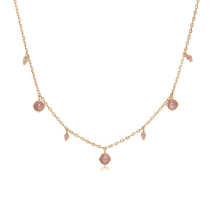 Strawberry Quartz & Rose Quartz Gold Dangle Choker