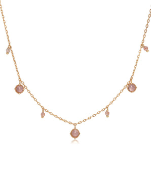 Strawberry Quartz & Rose Quartz Gold Dangle Choker