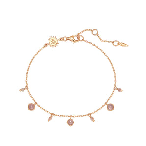 Strawberry Quartz & Rose Quartz Gold Dangle Bracelet