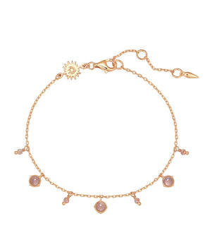 Strawberry Quartz & Rose Quartz Gold Dangle Bracelet