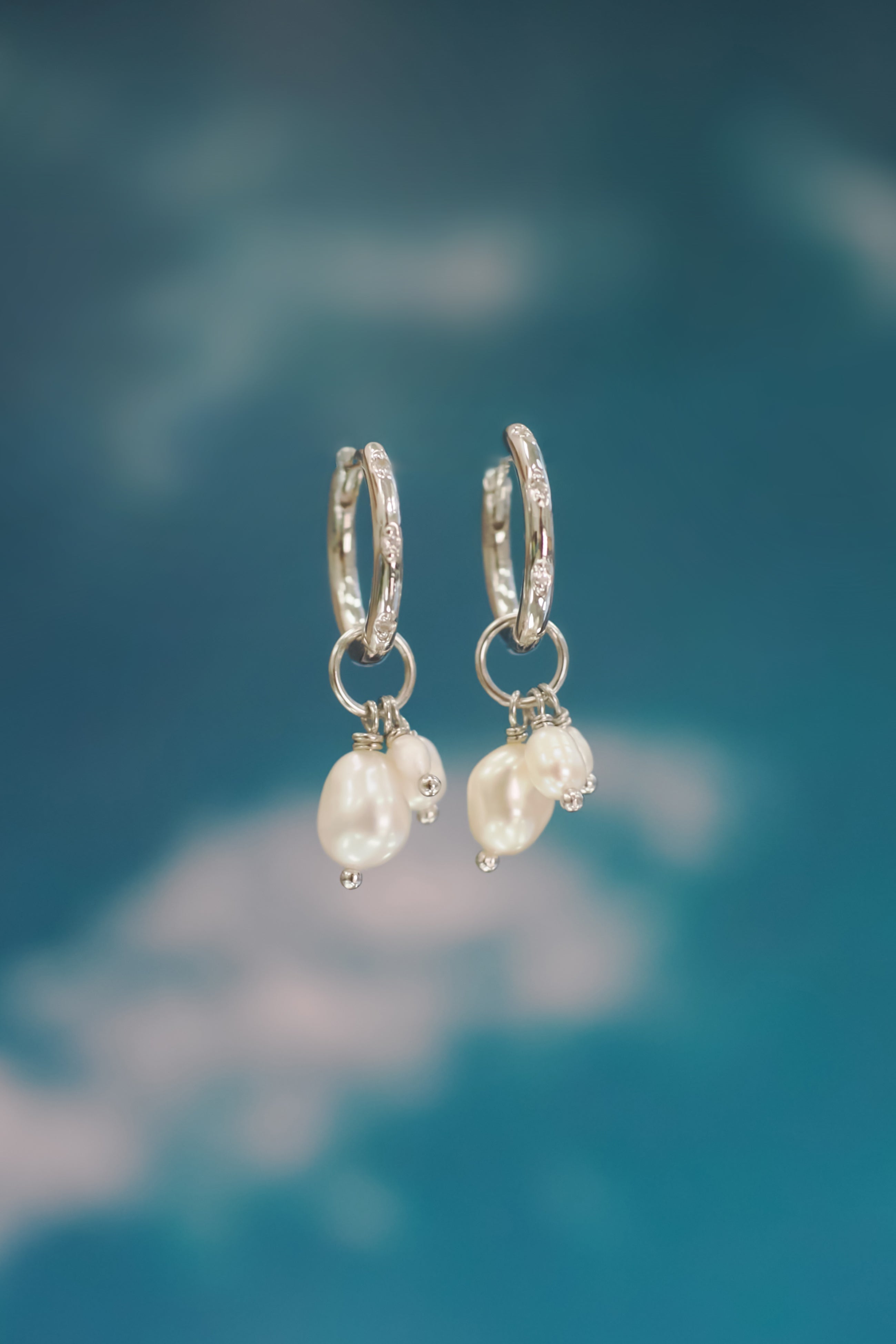 Triple Pearls Silver Huggie Hoop Earrings | LOVE BY THE MOON