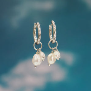 Triple Pearls Silver Huggie Hoop Earrings | LOVE BY THE MOON