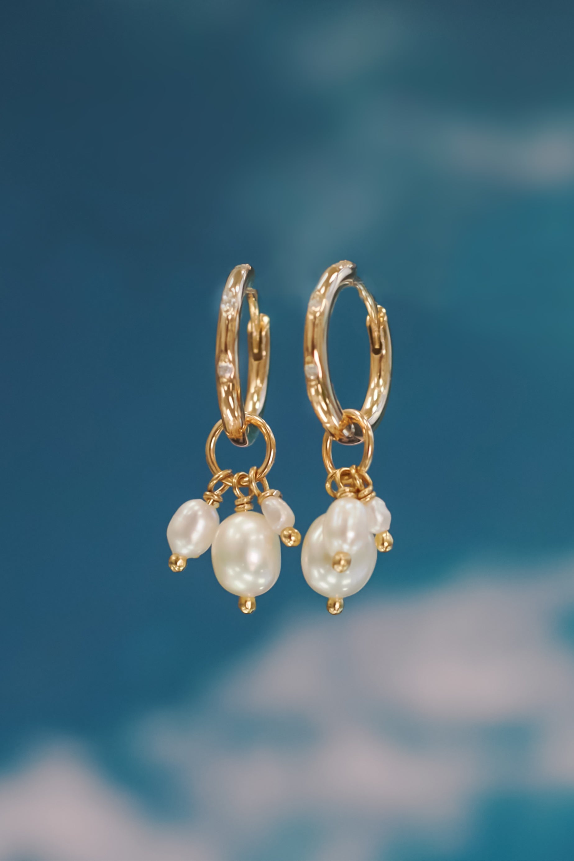 Triple Pearls Gold Huggie Hoop Earrings | LOVE BY THE MOON