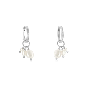Triple Pearls Silver Huggie Hoop Earrings | LOVE BY THE MOON