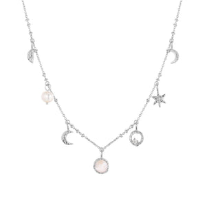 Moonstone & Freshwater Pearl Silver Dainty Choker - Moonlight | LOVE BY THE MOON