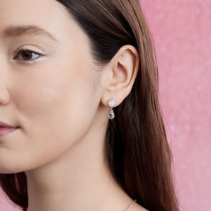 Clear Quartz Silver Crescent Moon Dangle Earrings - Dreamy | LOVE BY THE MOON