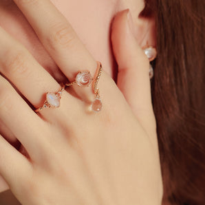 Clear Quartz Gold Crescent Moon Dangle Ring - Dreamy | LOVE BY THE MOON