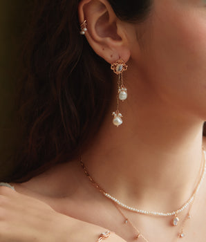 Freshwater Pearl Gold Dangle - Ear Cuff | LOVE BY THE MOON