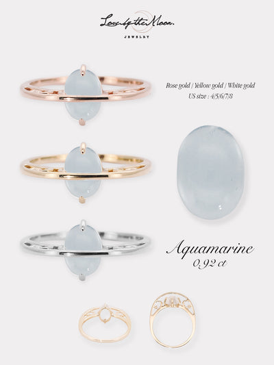(One of a Kind) 14K Gold Saturn Ring - Aquamarine