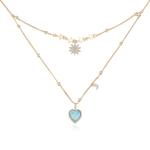 (Coming Soon) Sky Blue Druzy Gold Layered Necklace - Love Note