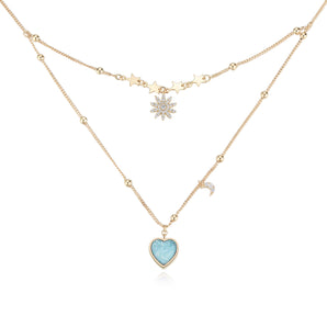 Sky Blue Druzy Gold Layered Necklace - Love Note