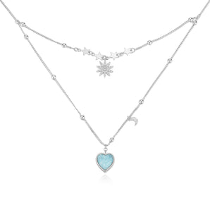 Sky Blue Druzy Silver Layered Necklace - Love Note