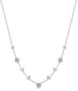 Blue Chalcedony Silver Moon Phases Choker - Luna