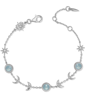 Blue Chalcedony Silver Moon Phases Bracelet - Luna