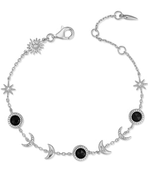 Obisidian Silver Moon Phases Bracelet - Luna