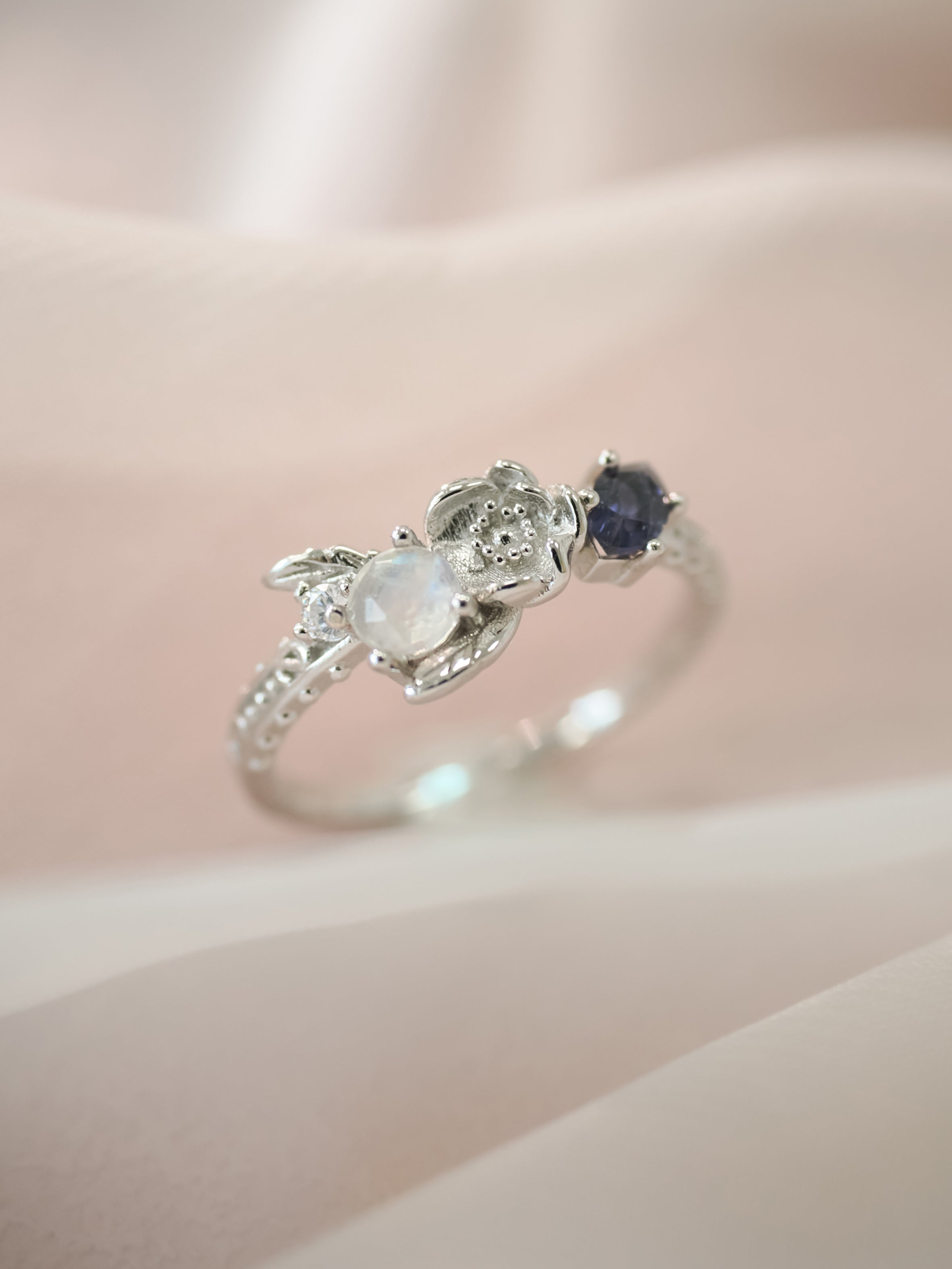 Moonstone & Iolite Silver Ring - Poppy | LOVE BY THE MOON