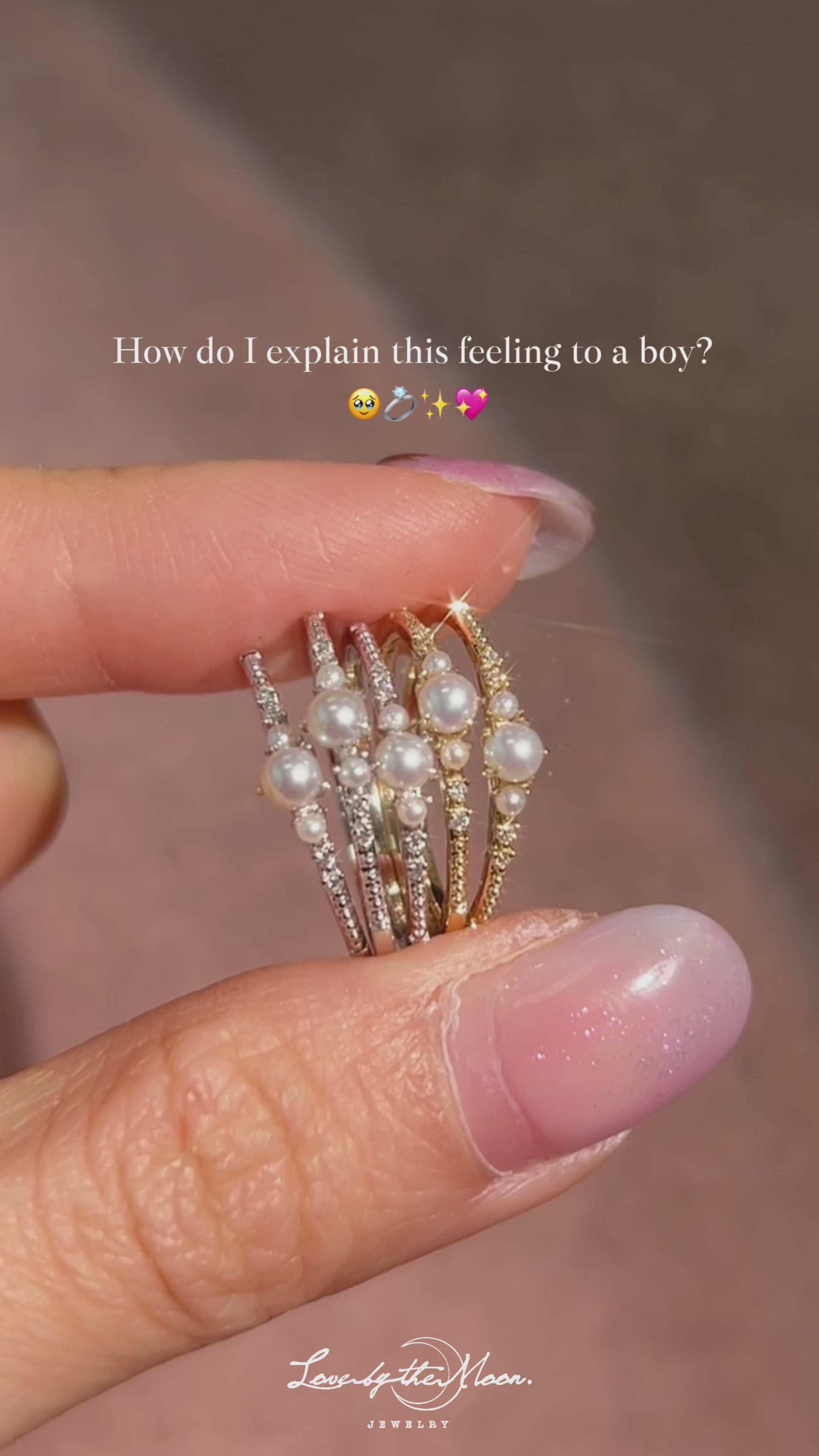 14K gold diamond & Pearl ring Love by the Moon