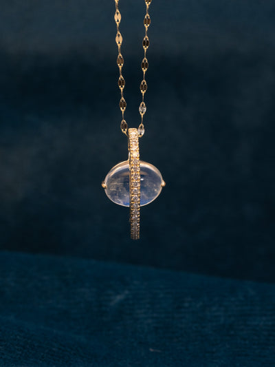 14K金 月亮石 鑽石 土星 吊墜