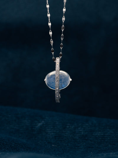 14K White Gold Moonstone & Diamond Pendant - Saturn