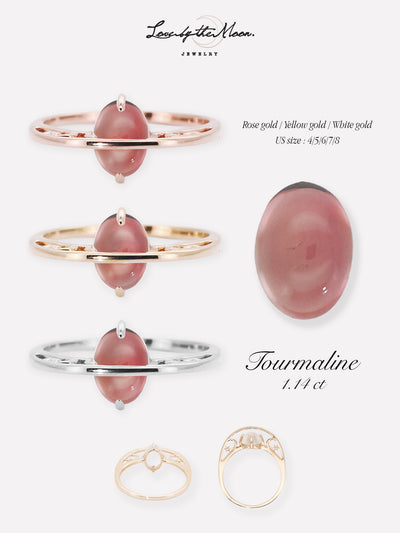 (One of a Kind) 14K Gold Saturn Ring - Brownish Pink Tourmaline