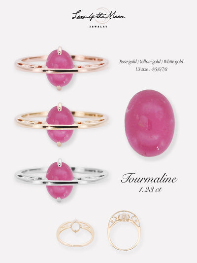 (One of a Kind) 14K Gold Saturn Ring - Rubellite