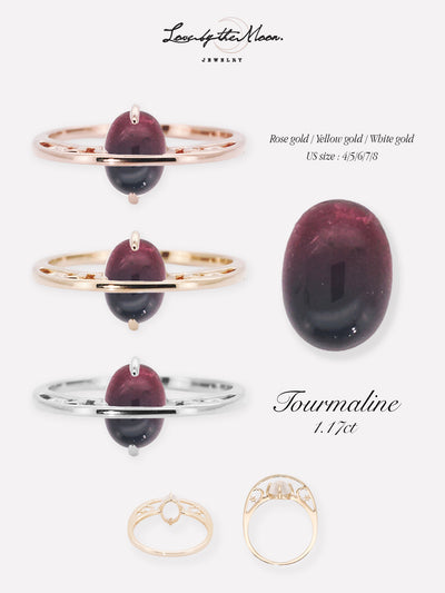 (One of a Kind) 14K Gold Saturn Ring - Bicolour Tourmaline