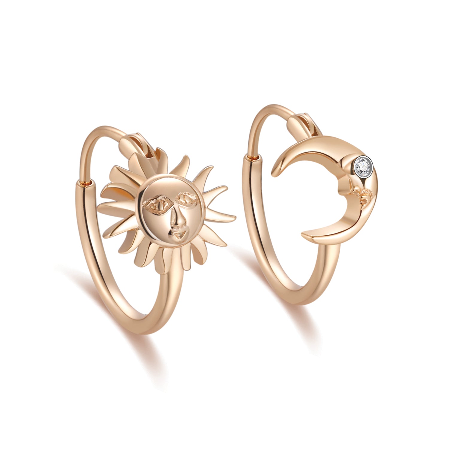 CZ Gold Huggie Earrings - Sun & Moon