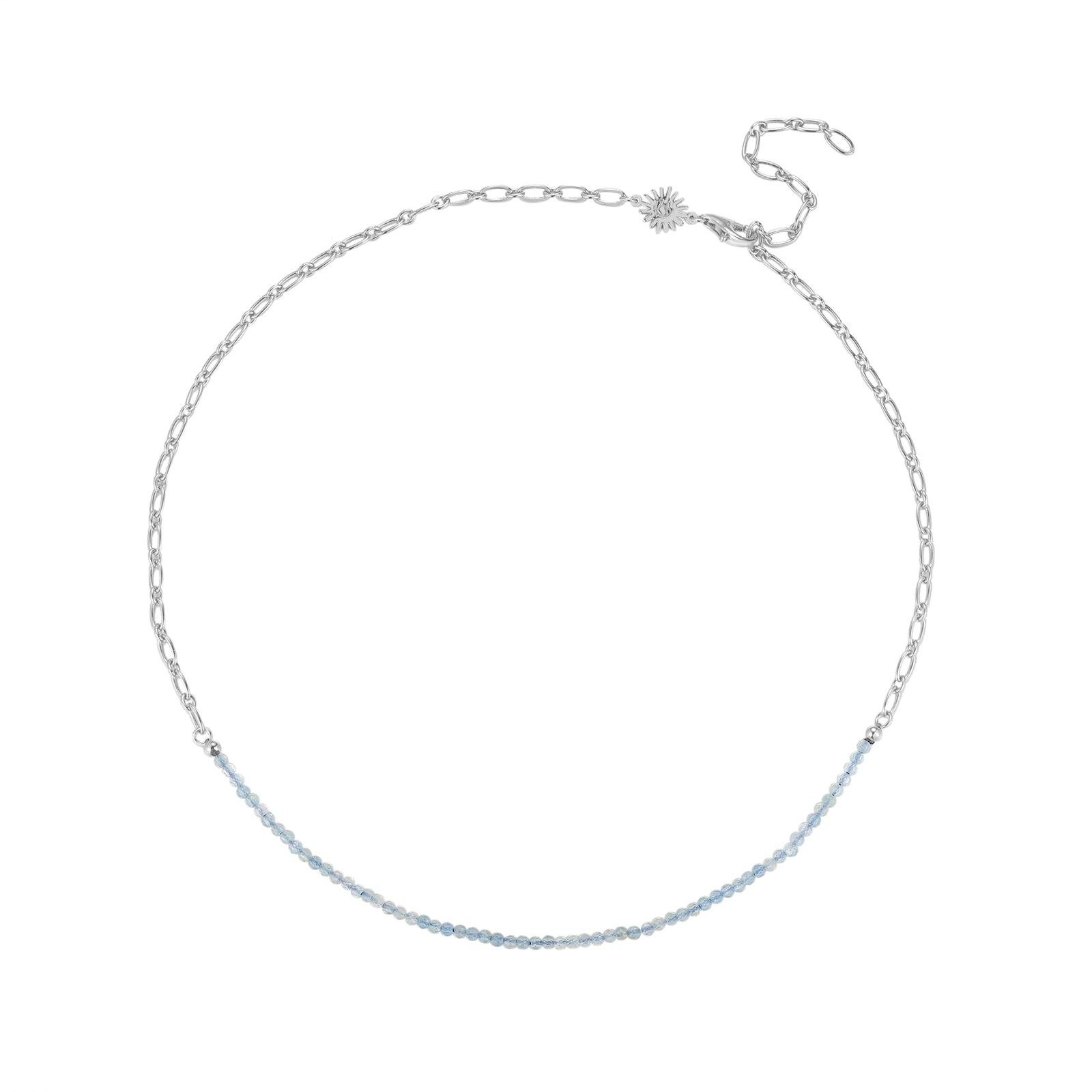 Aquamarine Silver Oval Link Necklace Chain | LOVE BY THE MOON