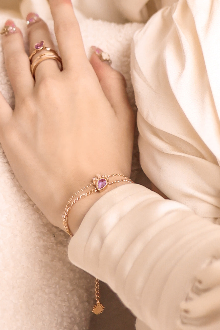 Amethyst Silver Figaro Bracelet - Lindy | LOVE BY THE MOON