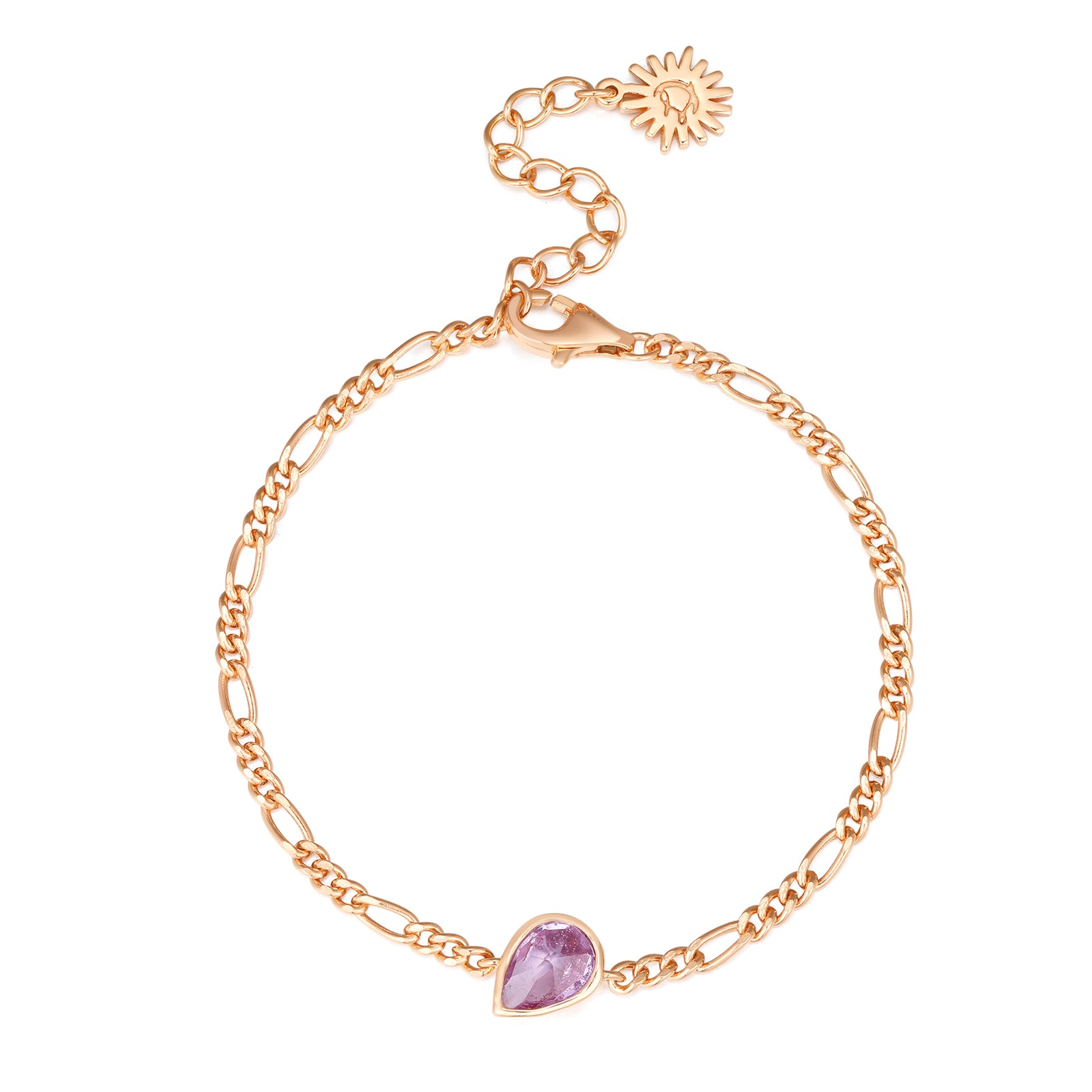 Amethyst Gold Figaro Bracelet - Lindy | LOVE BY THE MOON