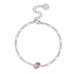 Amethyst Silver Figaro Bracelet - Lindy | LOVE BY THE MOON