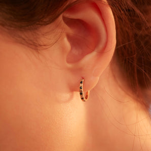 Black Spinel Gold Huggie Earrings - Celestial