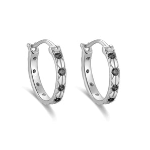 Black Spinel Silver Huggie Earrings - Celestial