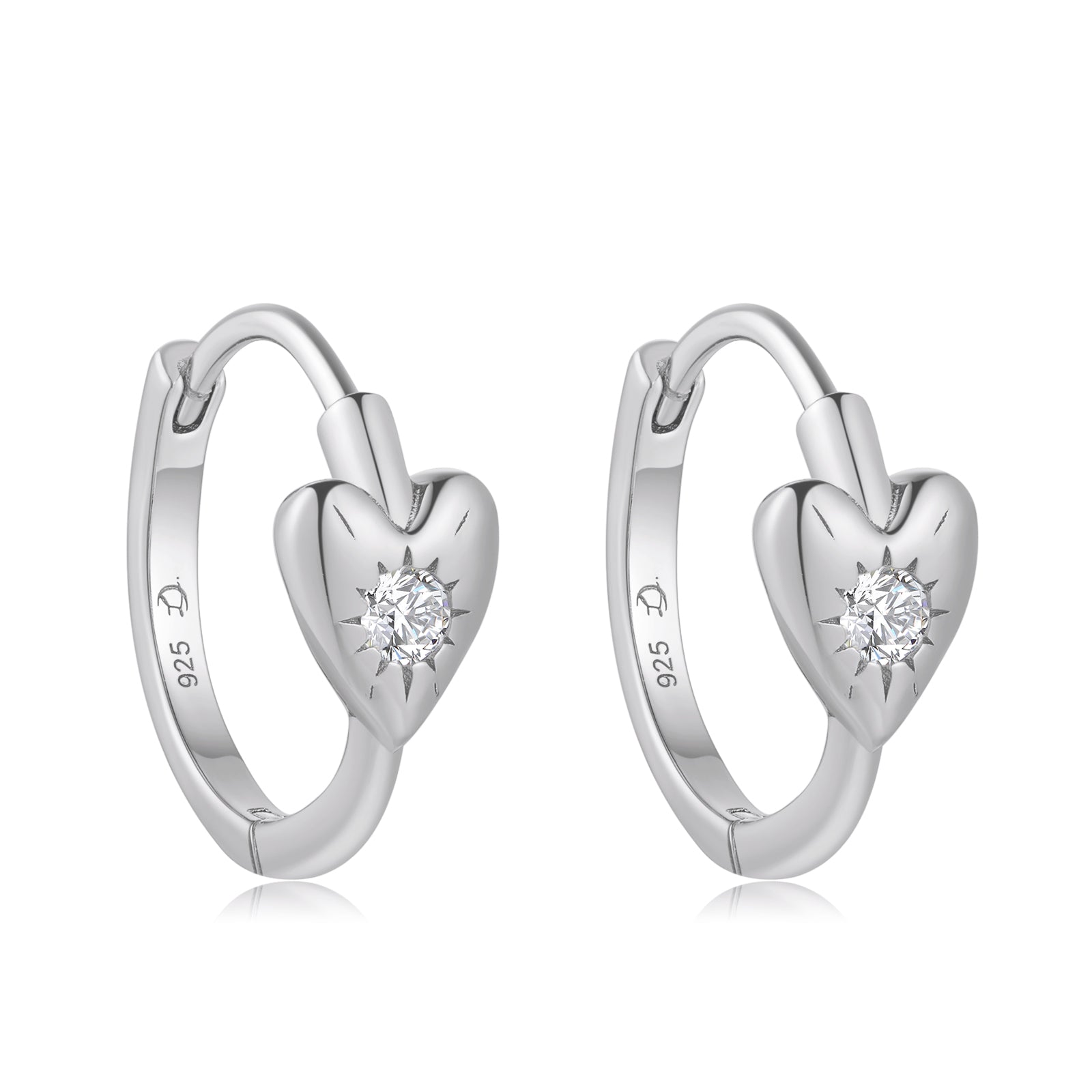 CZ Silver Heart Huggie Earrings - Self Love | LOVE BY THE MOON