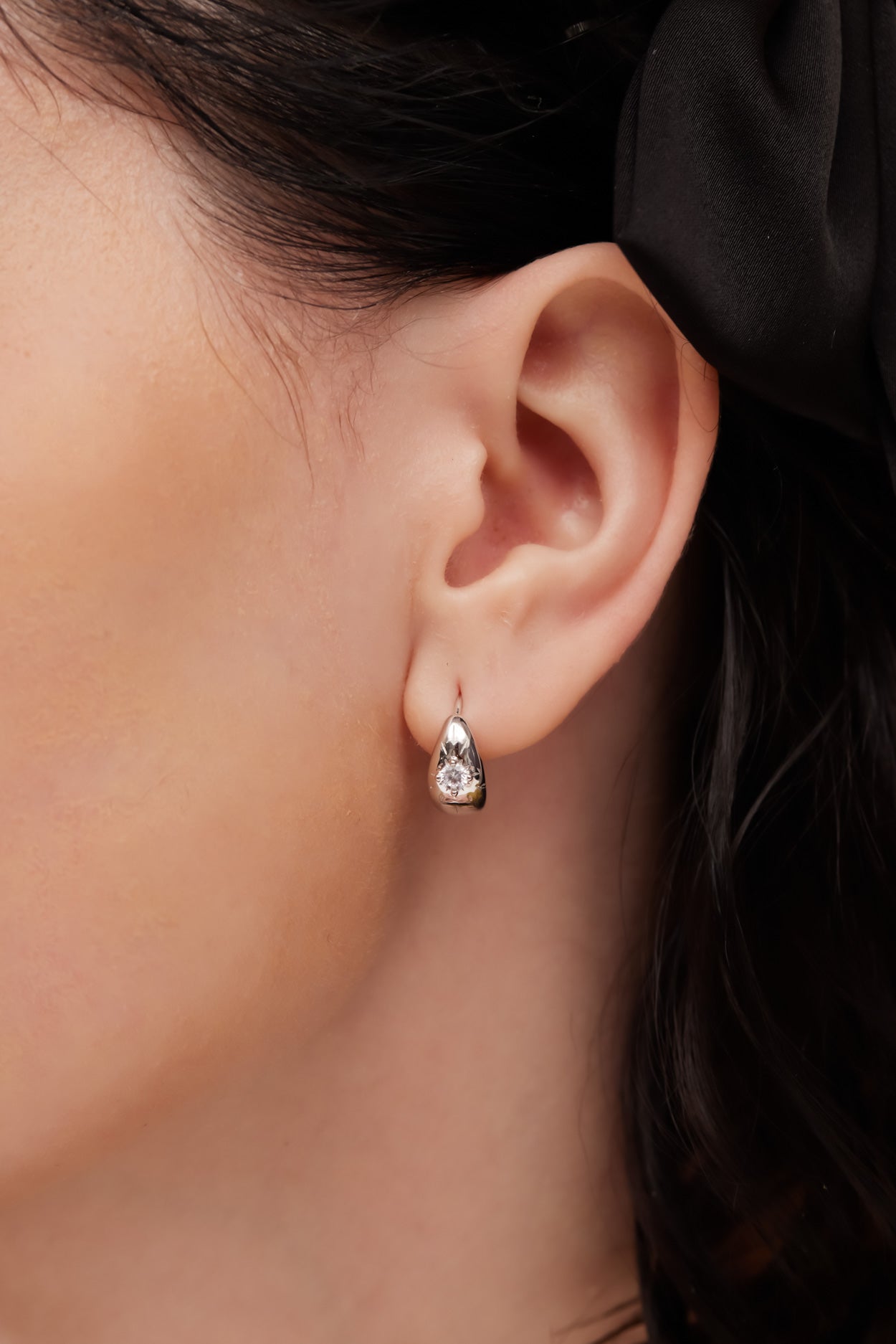 CZ Silver Huggie Hoop Earrings - Starlight | LOVE BY THE MOON 