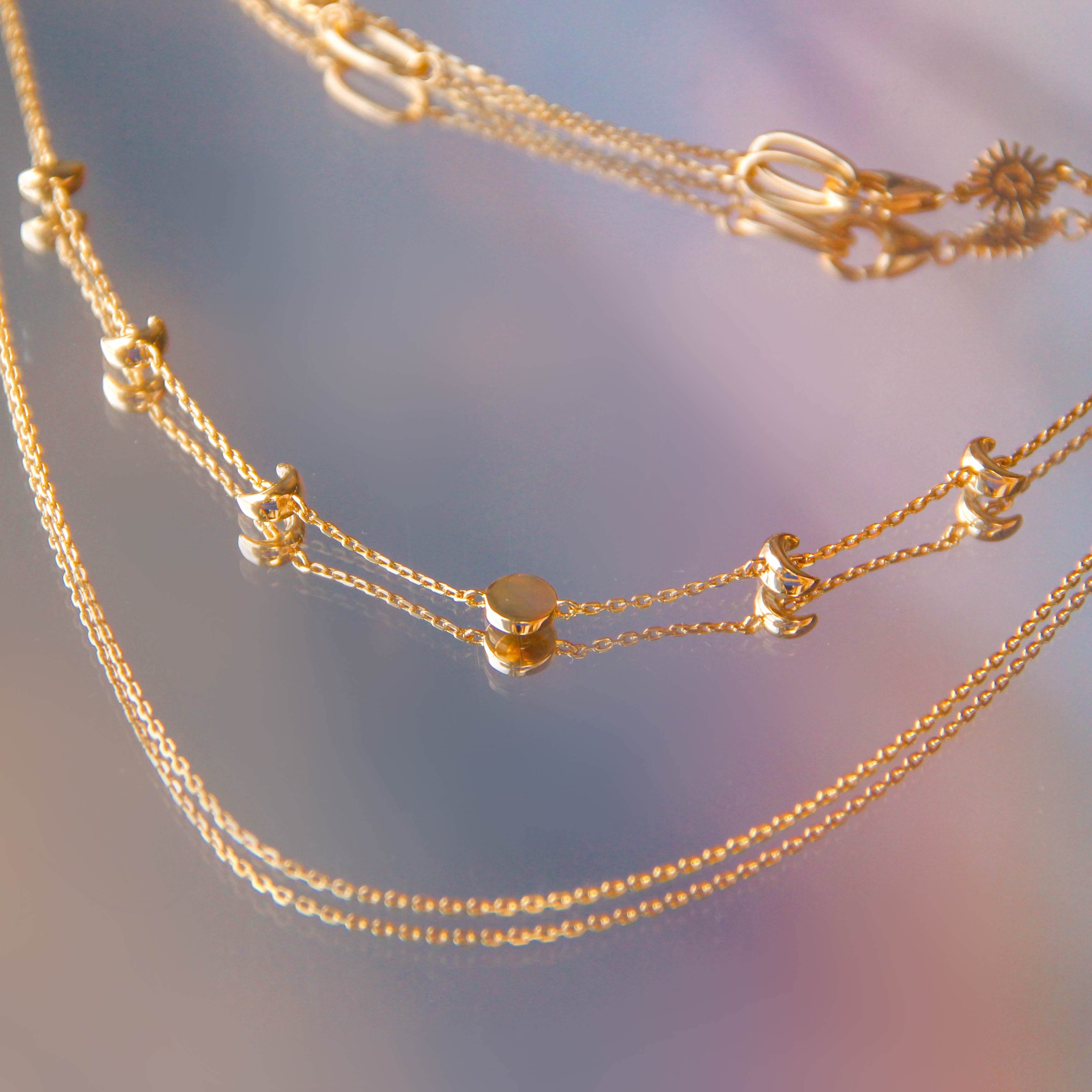 Gold Moon Phases Layered Necklace Chain | LOVE BY THE MOON