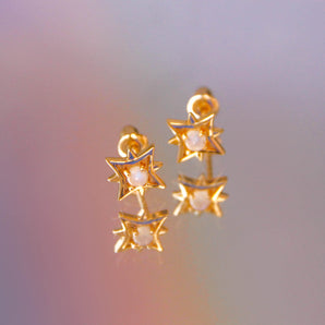 Moonstone Gold Star Stud Earrings - Astra | LOVE BY THE MOON