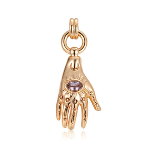 Virgo Zodiac Amethyst Gold Hamsa Hand Pendant 