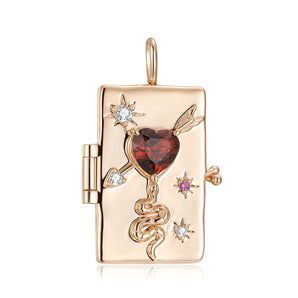 Sagittarius Zodiac Garnet Gold Heart & Snake Locket Pendant