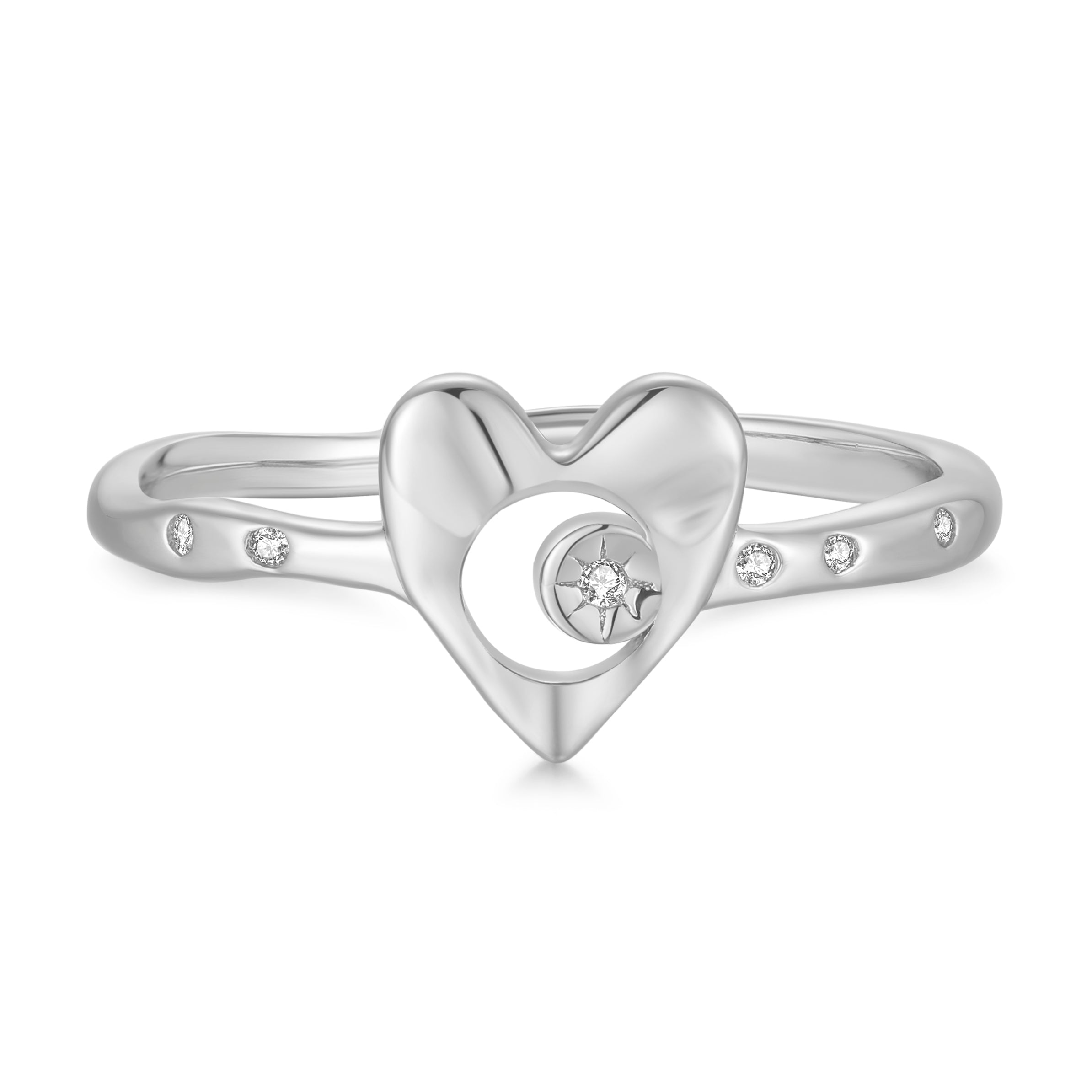 CZ Silver Heart Ring - Inner Space | LOVE BY THE MOON